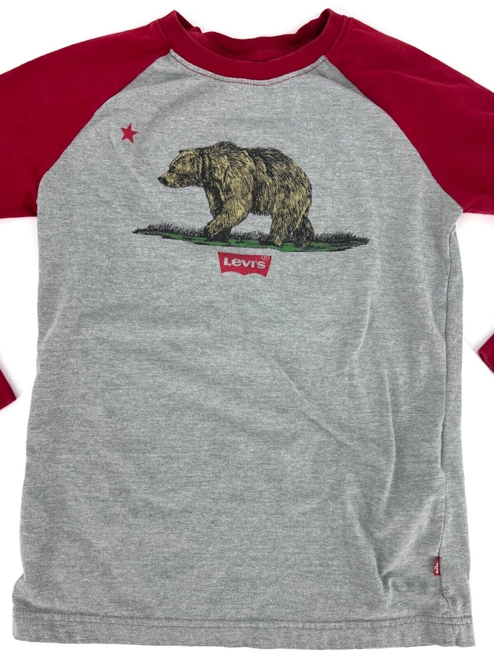 Levi's Grey & Red Raglan Bear Graphic Long Sleeve Tee